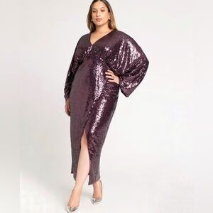 Eloquii Dolman Sleeve Sequin Dress Plum Perfect Size 18